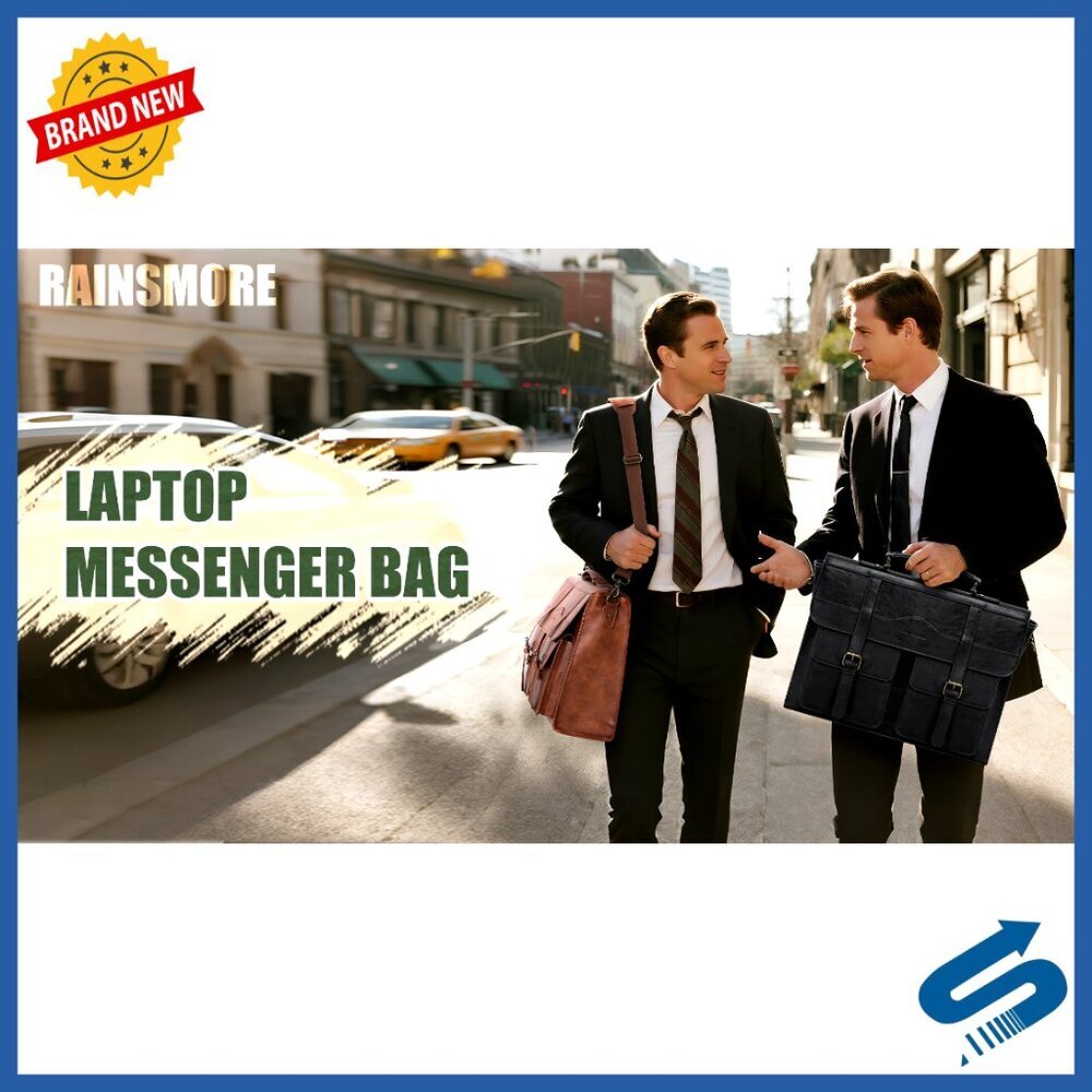 Vintage Leather Messenger Bag Large Satchel Laptop Briefcase Magnetic Closure - Picture 7 of 7